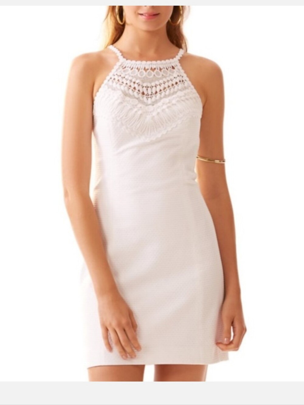 Lilly Pulitzer White Crochet Lace Pearl Shift Dress Sleeveless 8